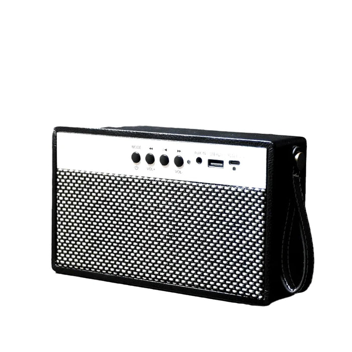 Black mini portable Bluetooth speaker with retro finish