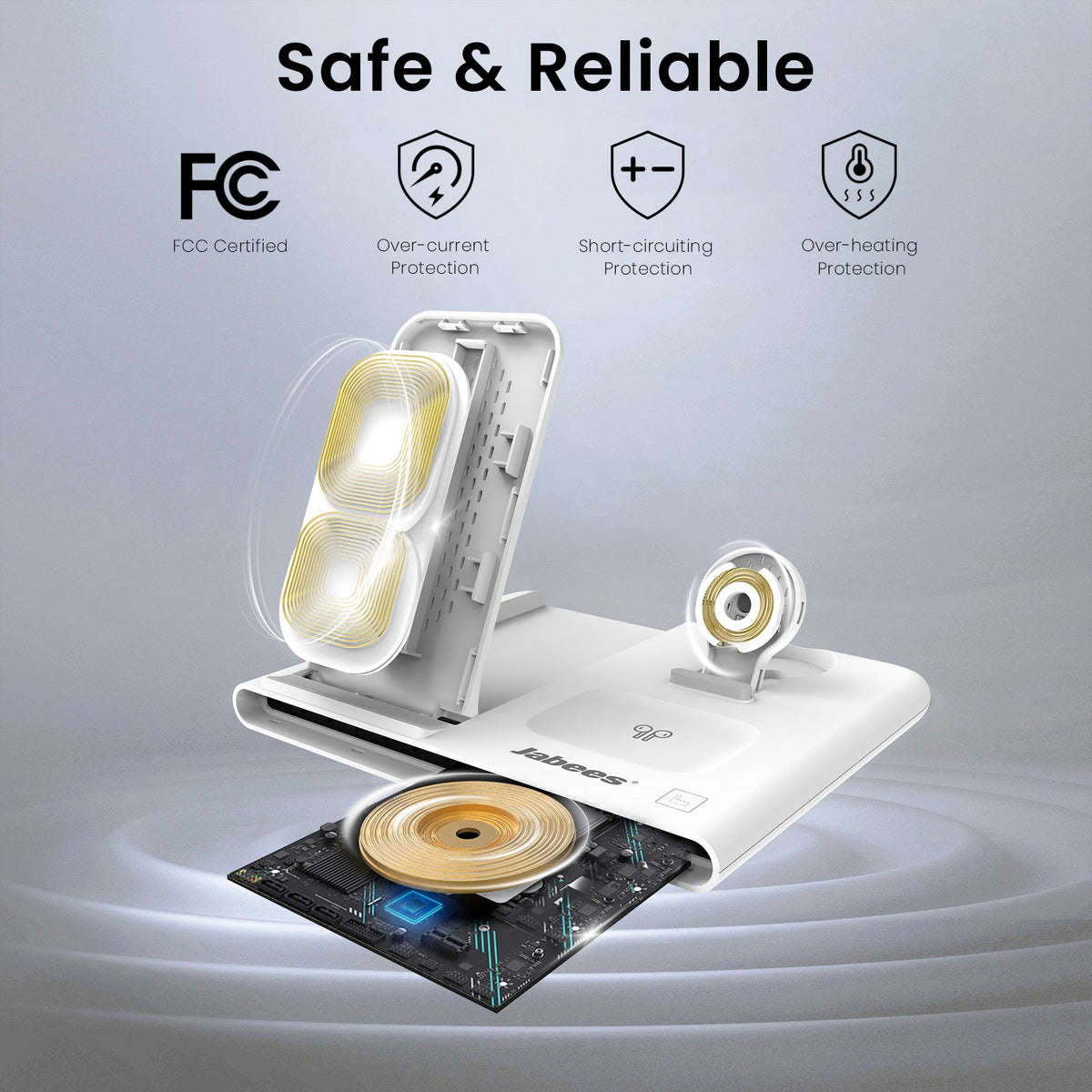 Jabees PowerGlow faltbares 4-in-1-Wireless-Ladegerät mit LED-Licht