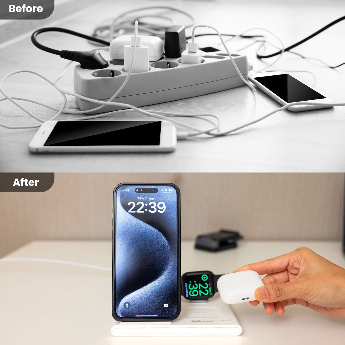 Jabees PowerGlow faltbares 4-in-1-Wireless-Ladegerät mit LED-Licht