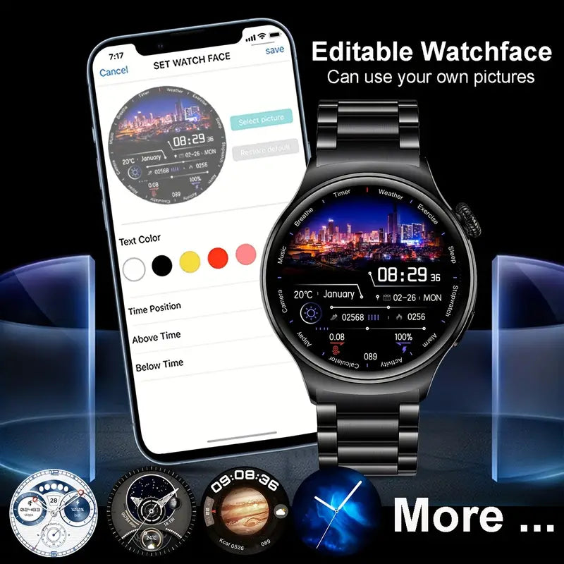 Sportliche Smartwatch mit großem Display für Herren, schwarz