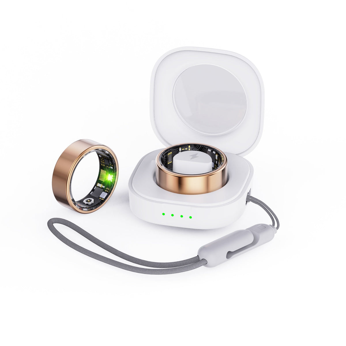 Gold smart fitness ring with charging case