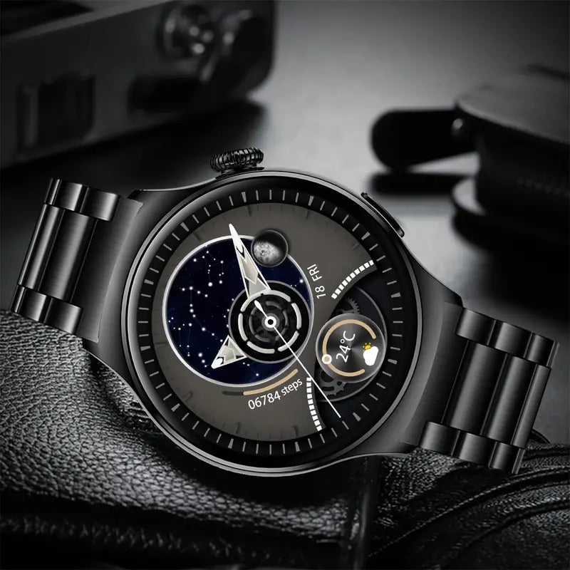 Sportliche Smartwatch mit großem Display für Herren, schwarz