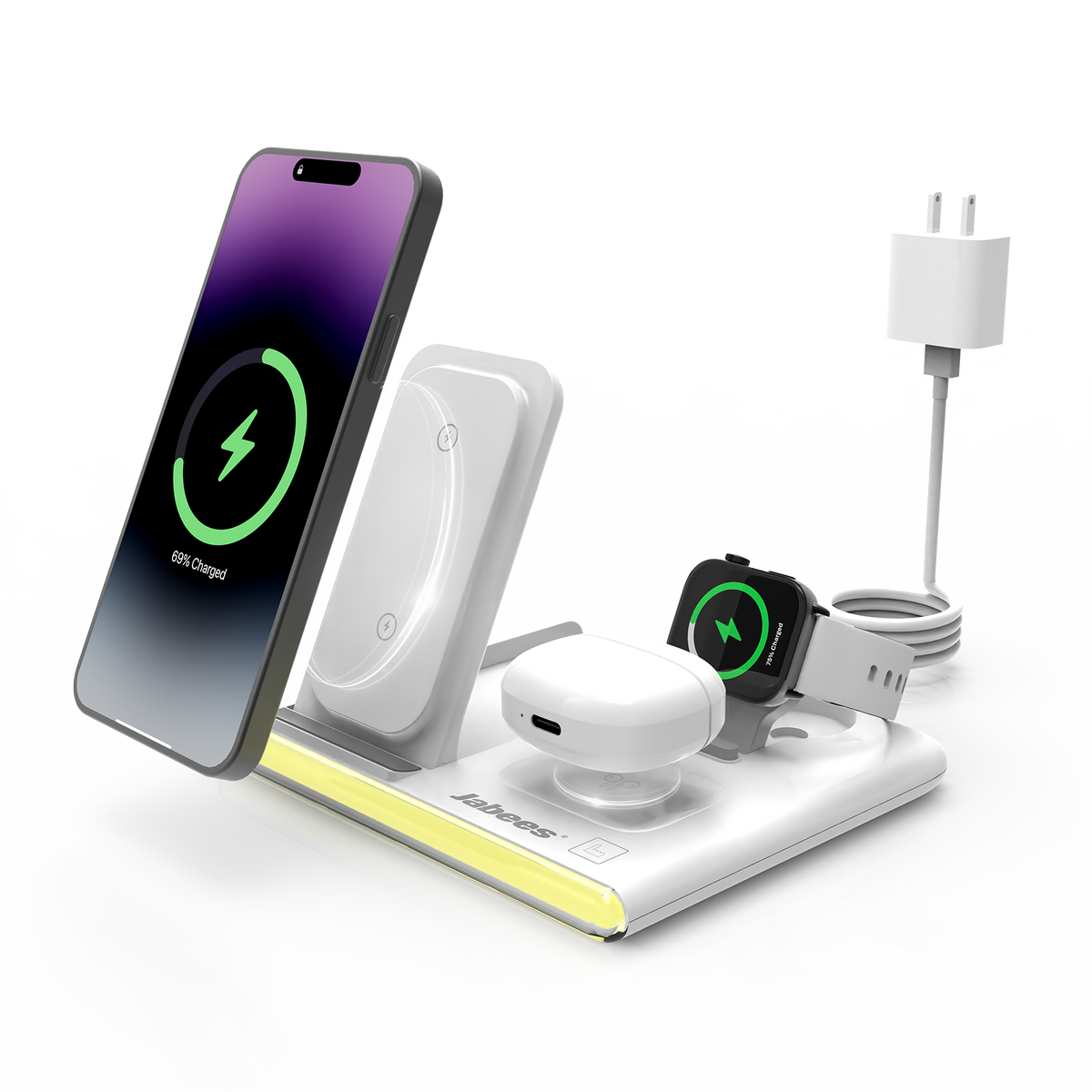 Jabees PowerGlow faltbares 4-in-1-Wireless-Ladegerät mit LED-Licht