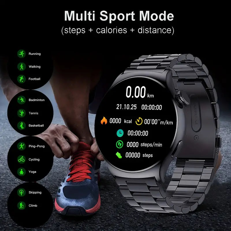 Sportliche Smartwatch mit großem Display für Herren, schwarz