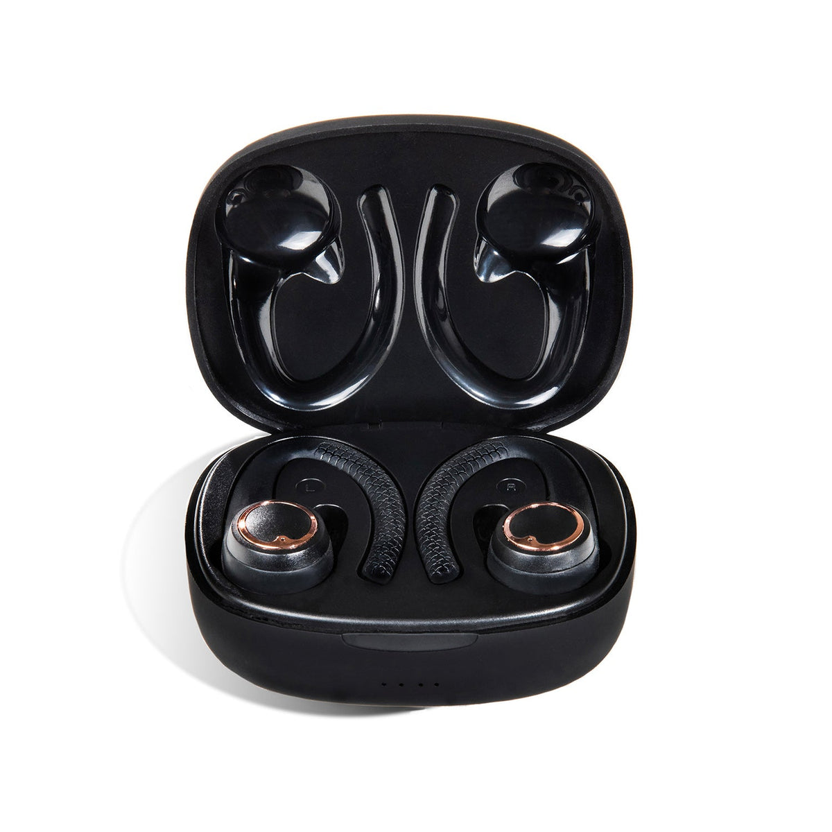 Matte black and rose gold AIR Active 2.0 sports earbuds