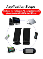 Black compact USB laptop speakers with volume control