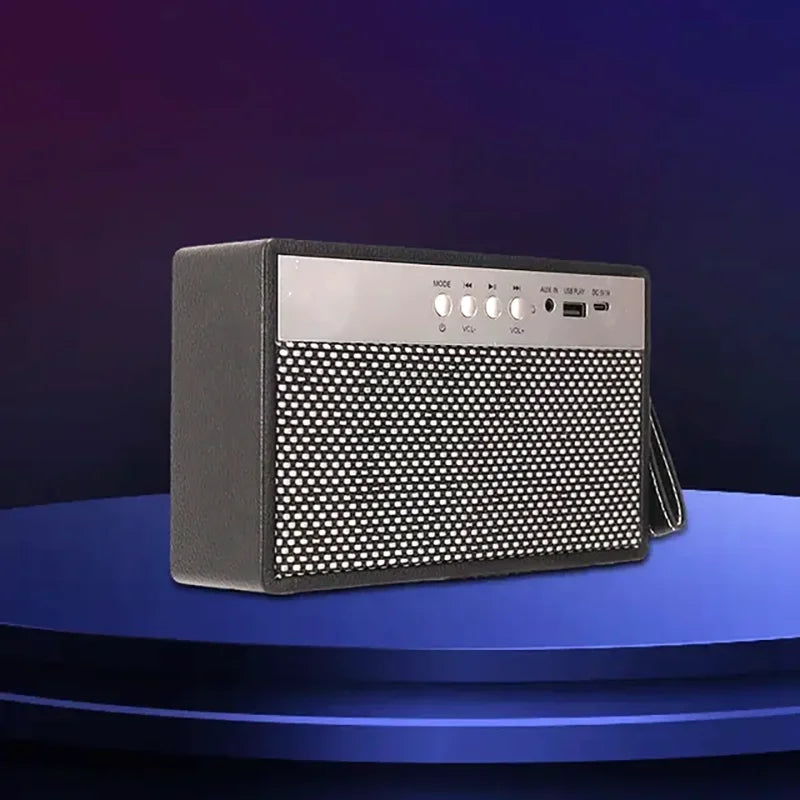Black mini portable Bluetooth speaker with retro finish