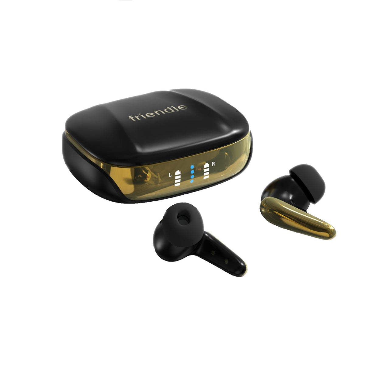 Matte black and gold AIR Focus ANC active noise cancelling earbuds