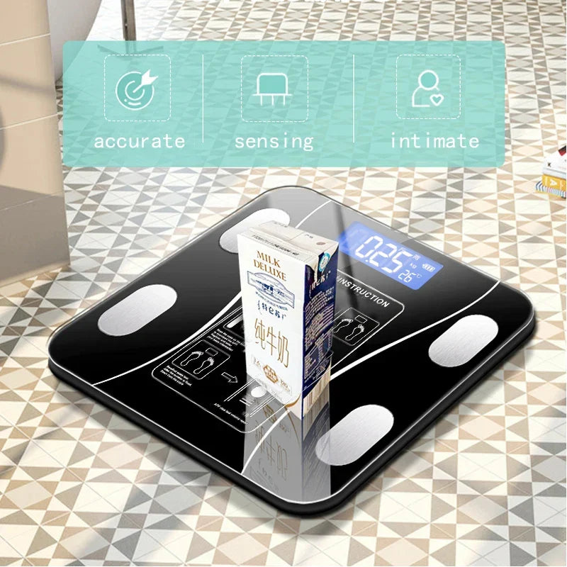 Smarte Bluetooth-Waage zur Messung des Körperfettanteils, schwarz