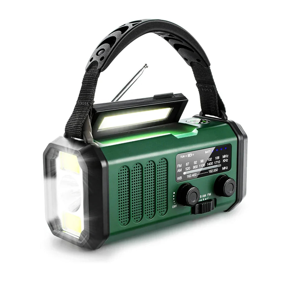 Solar-Notfallradio mit 10.000 mAh und Kurbel, grün