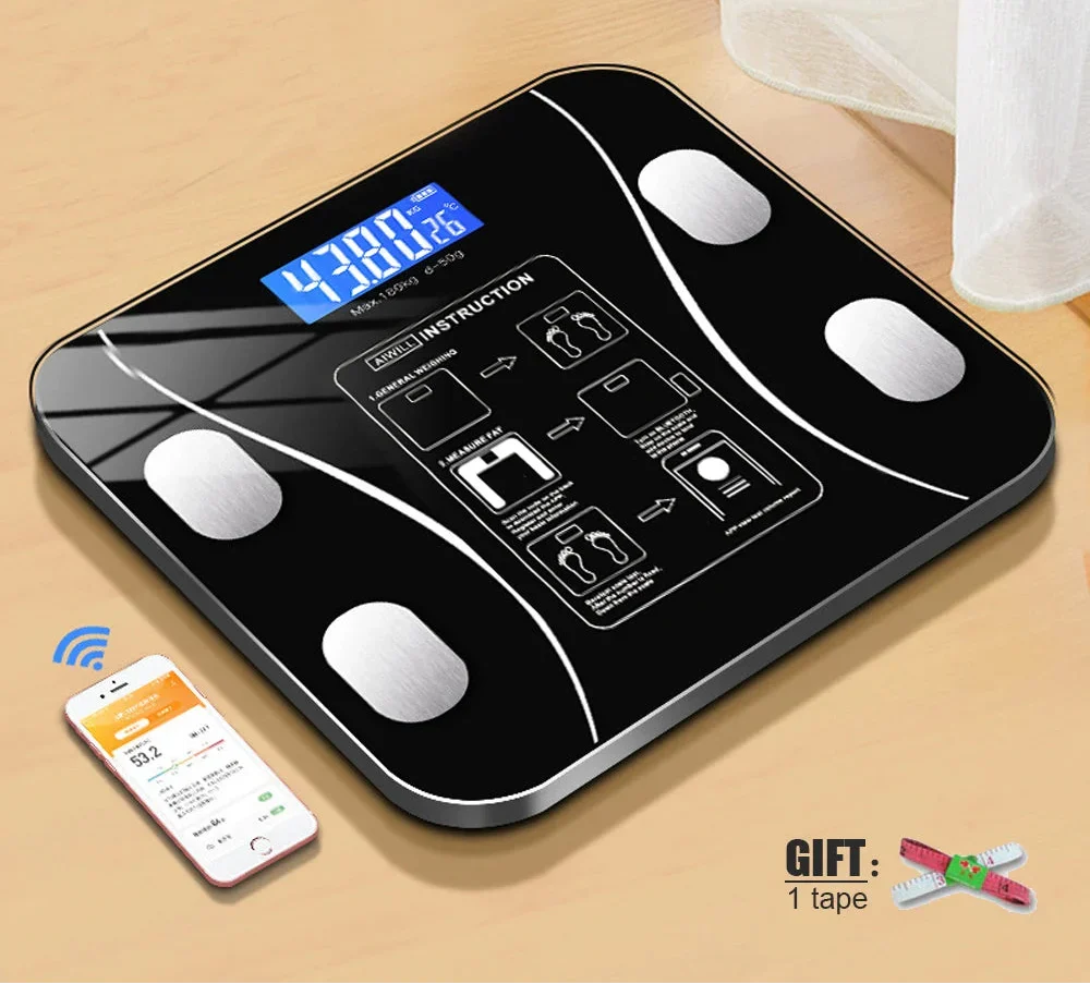 Smarte Bluetooth-Waage zur Messung des Körperfettanteils, schwarz