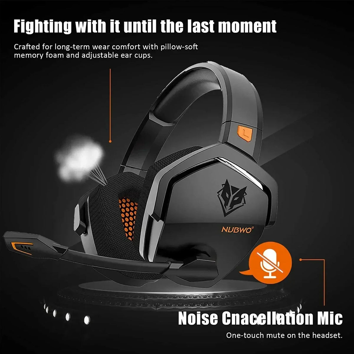 Orange wireless gaming headphones with two connection modes