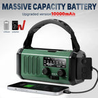 Solar-Notfallradio mit 10.000 mAh und Kurbel, grün