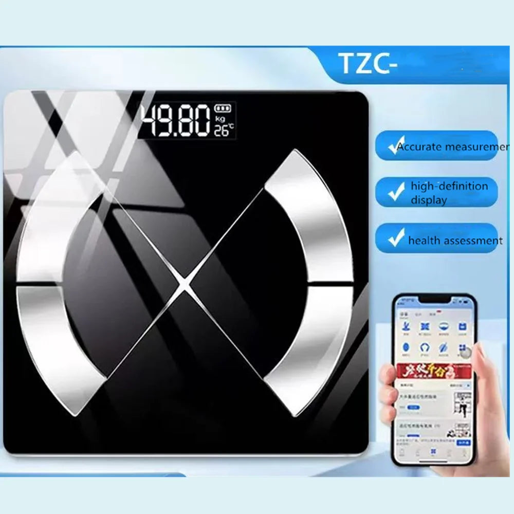 Smarte Bluetooth-Waage zur Messung des Körperfettanteils, schwarz