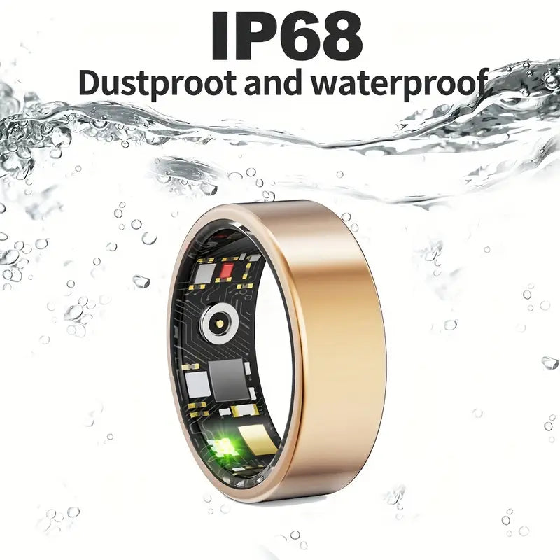 Gold smart fitness ring with charging case