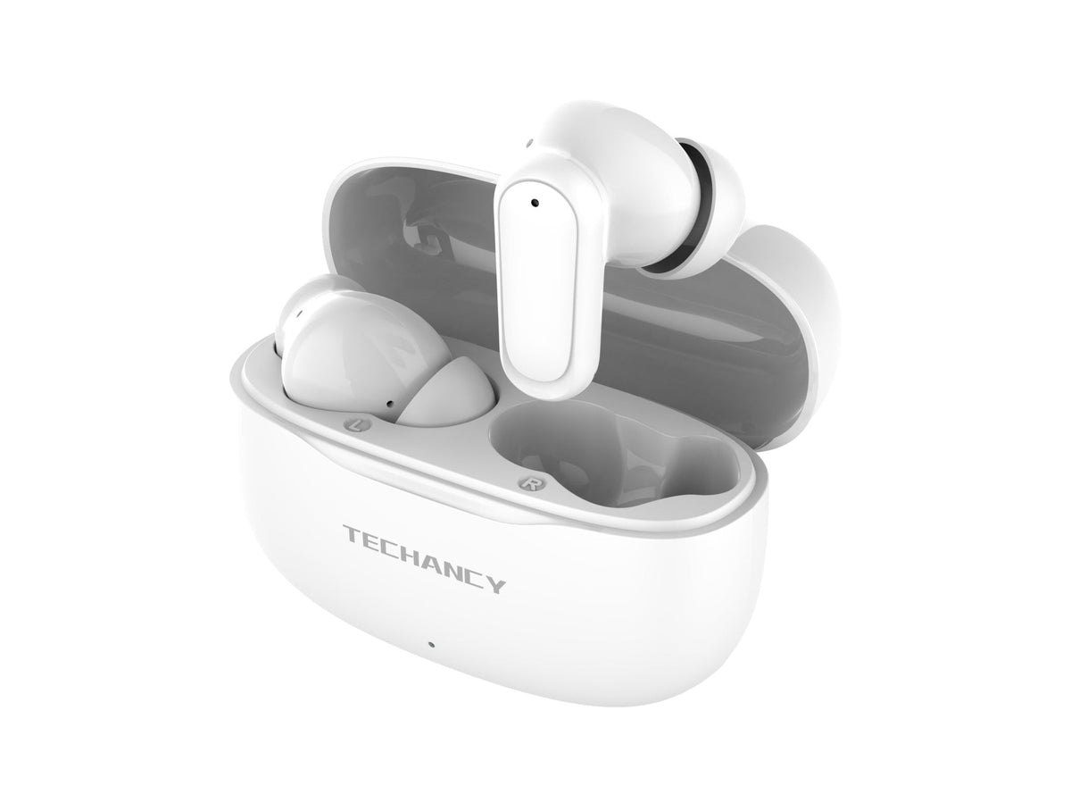 Écouteurs Techancy TWS KP2715 Bluetooth 5.4 avec microphone HD, blancs