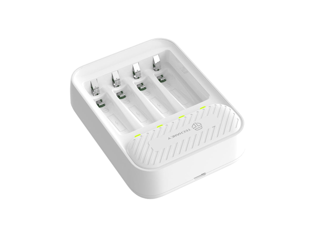 Techancy MM5420 Ladegerät für 4 AA/AAA Ni-MH-Akkus mit 1,2 V und LED, weiß