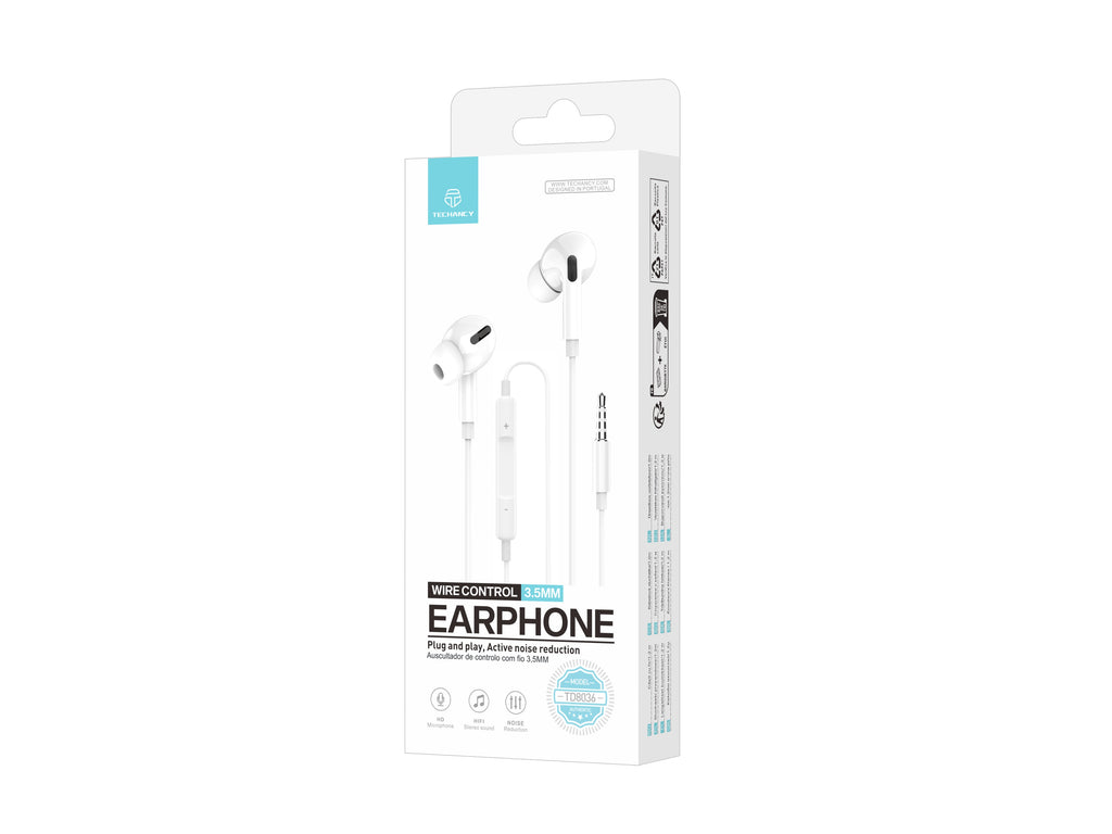 Techancy TD8036 kabelgebundene Kopfhörer mit 3,5-mm-Klinkenanschluss und Mikrofon, weiß