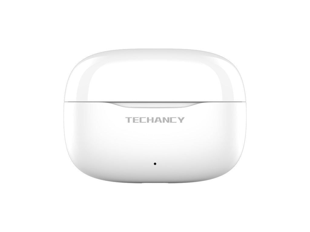 White Techancy TWS KP2715 Bluetooth 5.4 earbuds with HD microphone