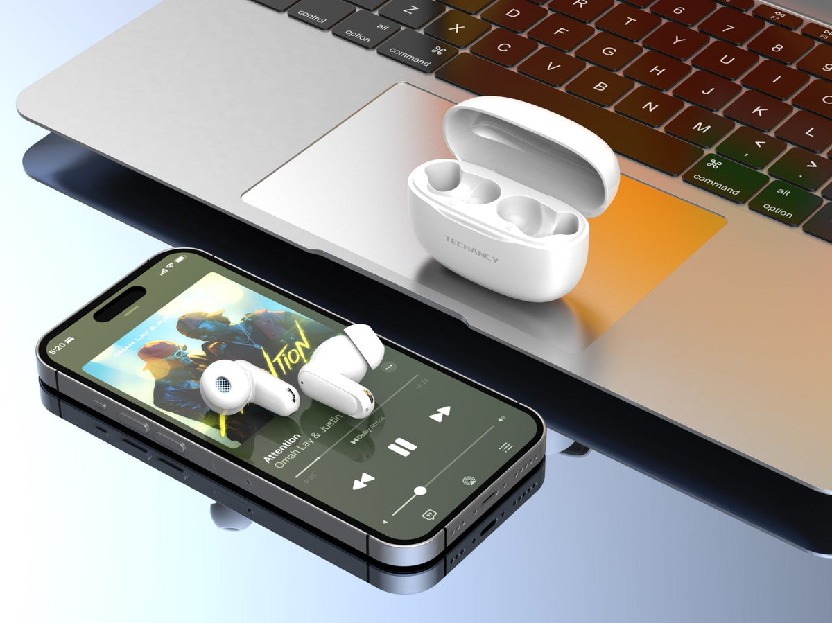 Écouteurs Techancy TWS KP2715 Bluetooth 5.4 avec microphone HD, blancs