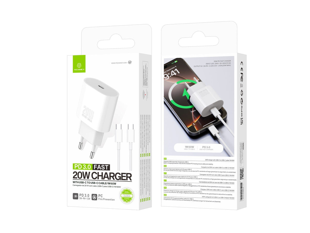Techancy TA2824 USB-C-Ladegerät PD 3.0 mit 20 W und USB-C-Kabel